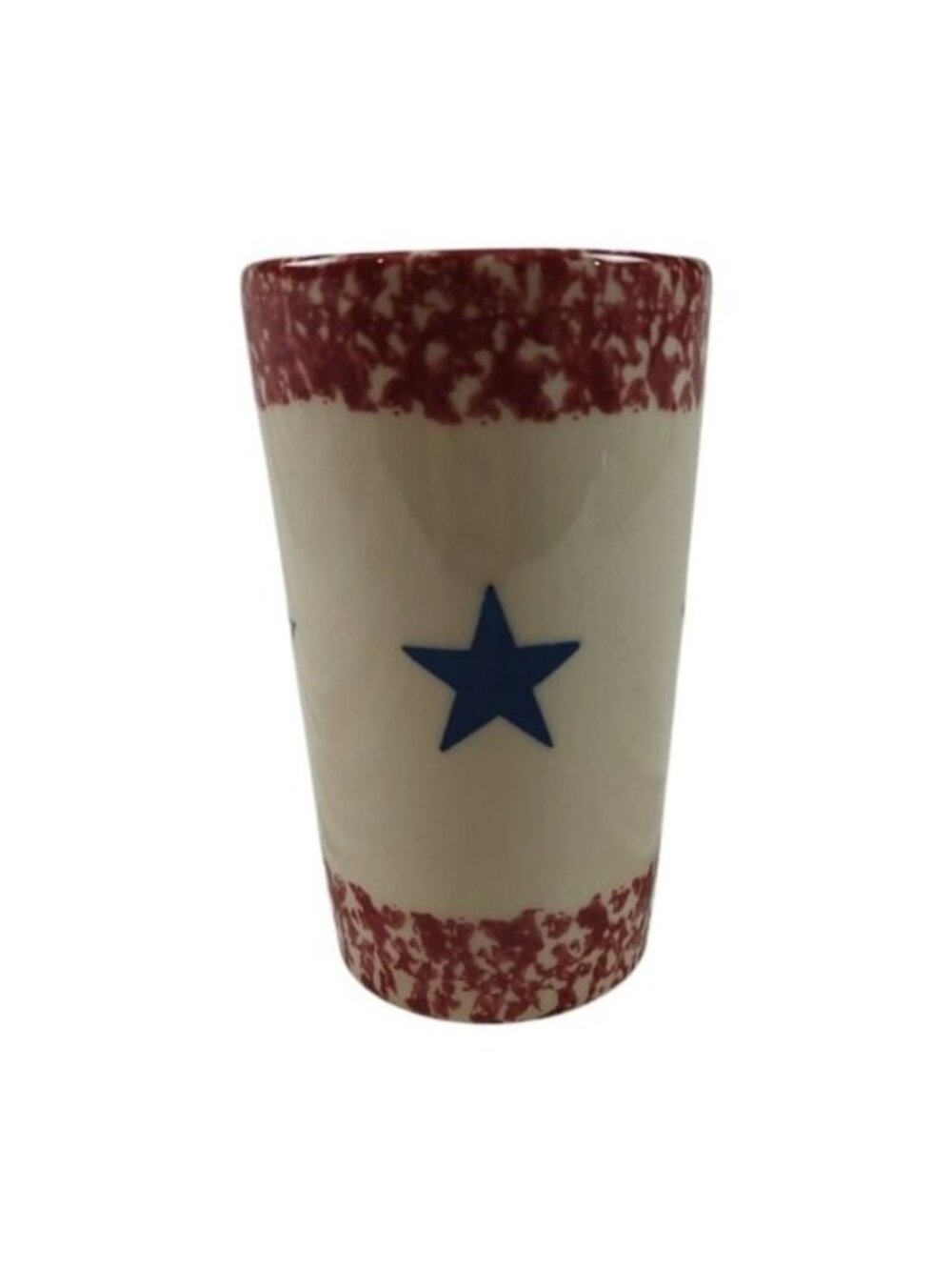Roseville Pottery Red White Blue Star Spongeware Cup 5.5"h